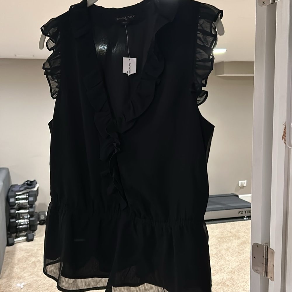 BANANA REPUBLIC | Layered Ruffle Tank Top Black Medium
